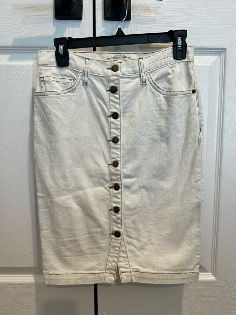 Current/Elliott White Button-Front Denim Pencil Skirt
